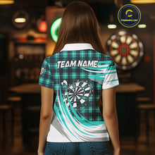 Load image into Gallery viewer, Personalized Turquoise Dartboard Plaid Womens Darts Shirt Custom Darts Jersey Team Polo &amp; 1/4 Zip TDM5328