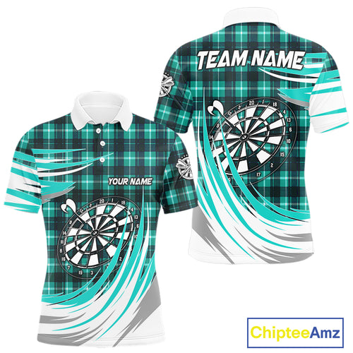 Personalized Turquoise Dartboard Plaid Mens Darts Shirt Custom Darts Jersey Team Polo & 1/4 Zip TDM5328