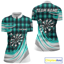 Load image into Gallery viewer, Personalized Turquoise Dartboard Plaid Womens Darts Shirt Custom Darts Jersey Team Polo &amp; 1/4 Zip TDM5328