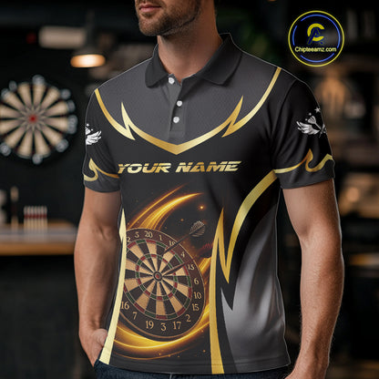 Gold Dartboard Lightning Darts Polo & 1/4 Zip Custom Darts Shirt For Men, Darts Team Jersey TDM5334