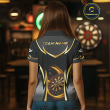 Load image into Gallery viewer, Gold Dartboard Lightning Darts Polo &amp; 1/4 Zip Custom Darts Shirt For Women, Darts Team Jersey TDM5334