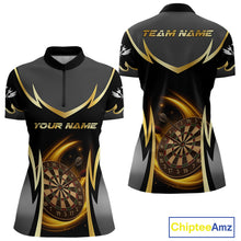 Load image into Gallery viewer, Gold Dartboard Lightning Darts Polo &amp; 1/4 Zip Custom Darts Shirt For Women, Darts Team Jersey TDM5334