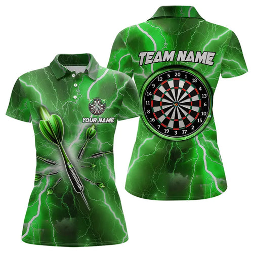 Green Thunder Lightning 3D Women Darts Polo & Quarter Zip Custom Dart Shirts For Women Dart Jerseys TDM3338