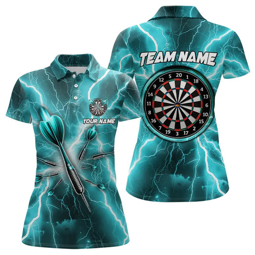 Turquoise Thunder Lightning 3D Women Darts Polo & Quarter Zip Custom Dart Shirt For Women Dart Jersey TDM3339