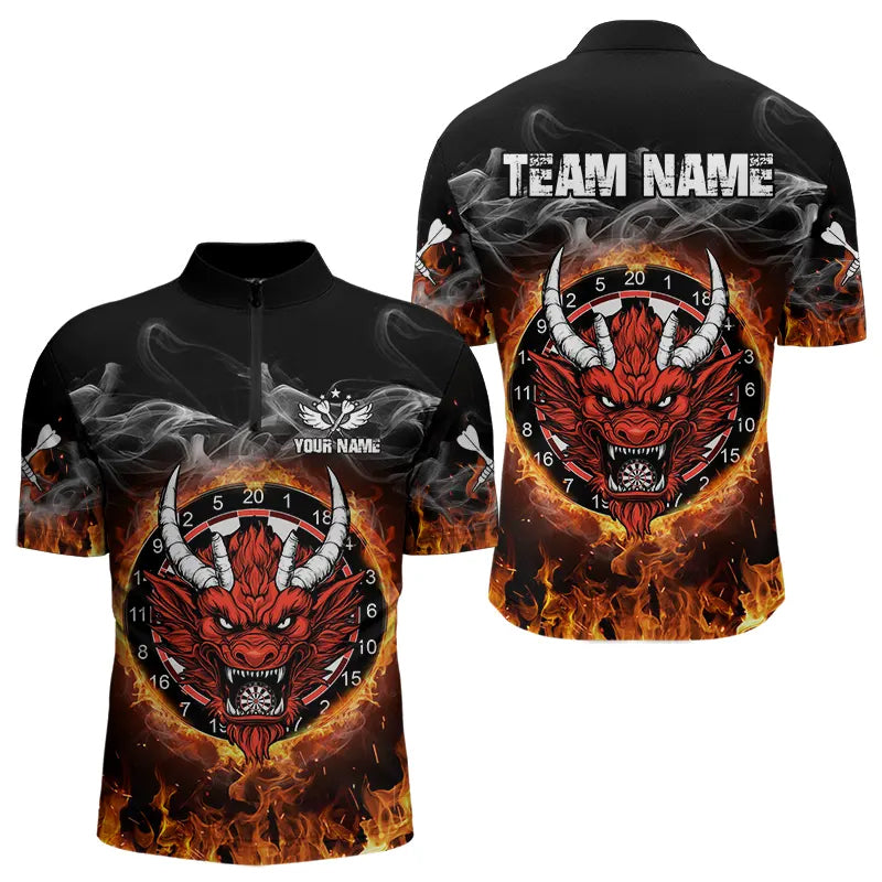 Personalized Fire Dartboard Dragon Dart Shirts For Men Custom Dart Team Jersey Polo & Quarter Zip TDM3807