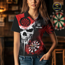 Load image into Gallery viewer, Personalized Red Grunge Skull Darts Shirt For Women Custom Darts Jersey Team Polo &amp; Quarter Zip TDM6430