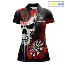 Load image into Gallery viewer, Personalized Red Grunge Skull Darts Shirt For Women Custom Darts Jersey Team Polo &amp; Quarter Zip TDM6430