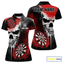 Load image into Gallery viewer, Personalized Red Grunge Skull Darts Shirt For Women Custom Darts Jersey Team Polo &amp; Quarter Zip TDM6430