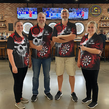 Load image into Gallery viewer, Personalized Red Grunge Skull Darts Shirt For Women Custom Darts Jersey Team Polo &amp; Quarter Zip TDM6430