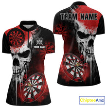 Load image into Gallery viewer, Personalized Red Grunge Skull Darts Shirt For Women Custom Darts Jersey Team Polo &amp; Quarter Zip TDM6430