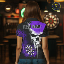 Load image into Gallery viewer, Personalized Purple Grunge Skull Darts Shirt For Women Custom Darts Jersey Team Polo &amp; 1/4 Zip TDM6431