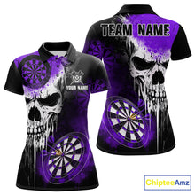 Load image into Gallery viewer, Personalized Purple Grunge Skull Darts Shirt For Women Custom Darts Jersey Team Polo &amp; 1/4 Zip TDM6431