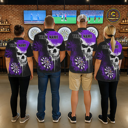 Personalized Purple Grunge Skull Darts Shirt For Men Custom Darts Jersey Team Polo & 1/4 Zip TDM6431