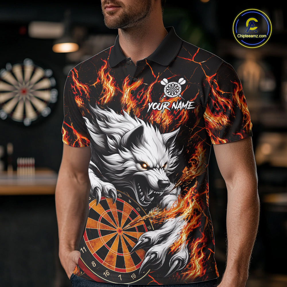 Custom Orange Dartboard Wolf Darts Shirt For Men, Fire Darts Team Jersey Polo & Quarter Zip TDM6433