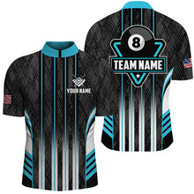 Load image into Gallery viewer, Personalized Blue 8 Ball Pool Billiard Jerseys For Men, Billiard League Team Polo &amp; 1/4 Zip Shirts TDM2863