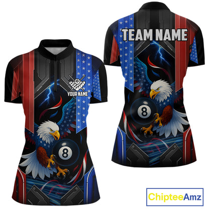 American Flag Eagle 8 Ball Billiard Polo & 1/4 Zip For Women Custom Billiard Jersey, Pool Team Shirt TDM5112