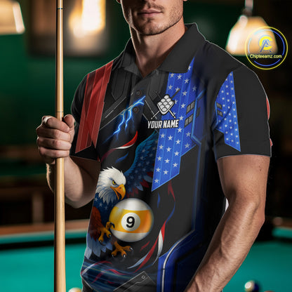 American Flag Eagle 9 Ball Billiard Polo & 1/4 Zip For Men Custom Billiard Jersey, Pool Team Shirt TDM5113