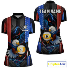 Load image into Gallery viewer, American Flag Eagle 9 Ball Billiard Polo &amp; 1/4 Zip For Women Custom Billiard Jersey, Pool Team Shirt TDM5113