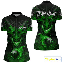 Load image into Gallery viewer, Personalized Dragon 8 Ball Fire Flame 3D Billiard Shirt For Women, Billiard League Team Jersey|Green TDM5594