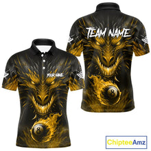 Load image into Gallery viewer, Personalized Dragon 8 Ball Fire Flame 3D Billiard Shirt For Men, Billiard League Team Jersey|Yellow TDM5595
