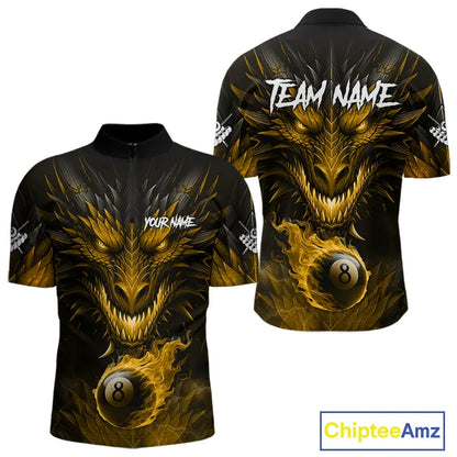 Personalized Dragon 8 Ball Fire Flame 3D Billiard Shirt For Men, Billiard League Team Jersey|Yellow TDM5595