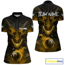 Load image into Gallery viewer, Personalized Dragon 8 Ball Fire Flame 3D Billiard Shirt For Women, Billiard League Team Jersey|Yellow TDM5595