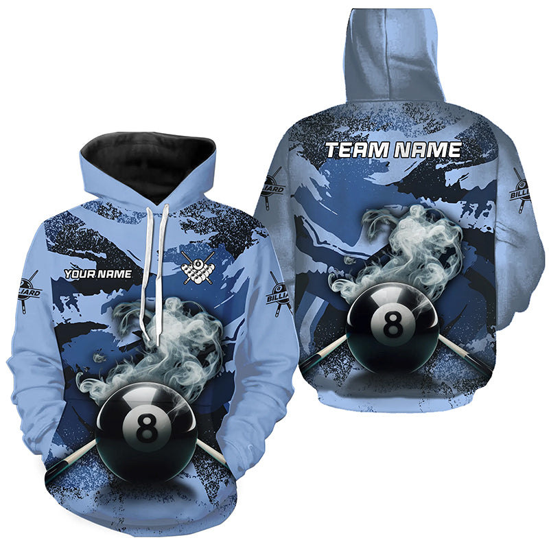 8 Ball Pool Smoke Custom Blue Camo Billiard Hoodie For Pooler, Personalized 8 Ball Pool Hoodie TDM1014