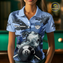 Load image into Gallery viewer, Personalized 8 Ball Pool Smoke Custom Blue Camo Women Polo Shirts, Billiard Snooker Outfits TDM1014
