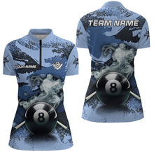 Load image into Gallery viewer, 8 Ball Pool Smoke Custom Blue Camo Women Quarter-Zip Shirts, Billiard Snooker Outfits TDM1014