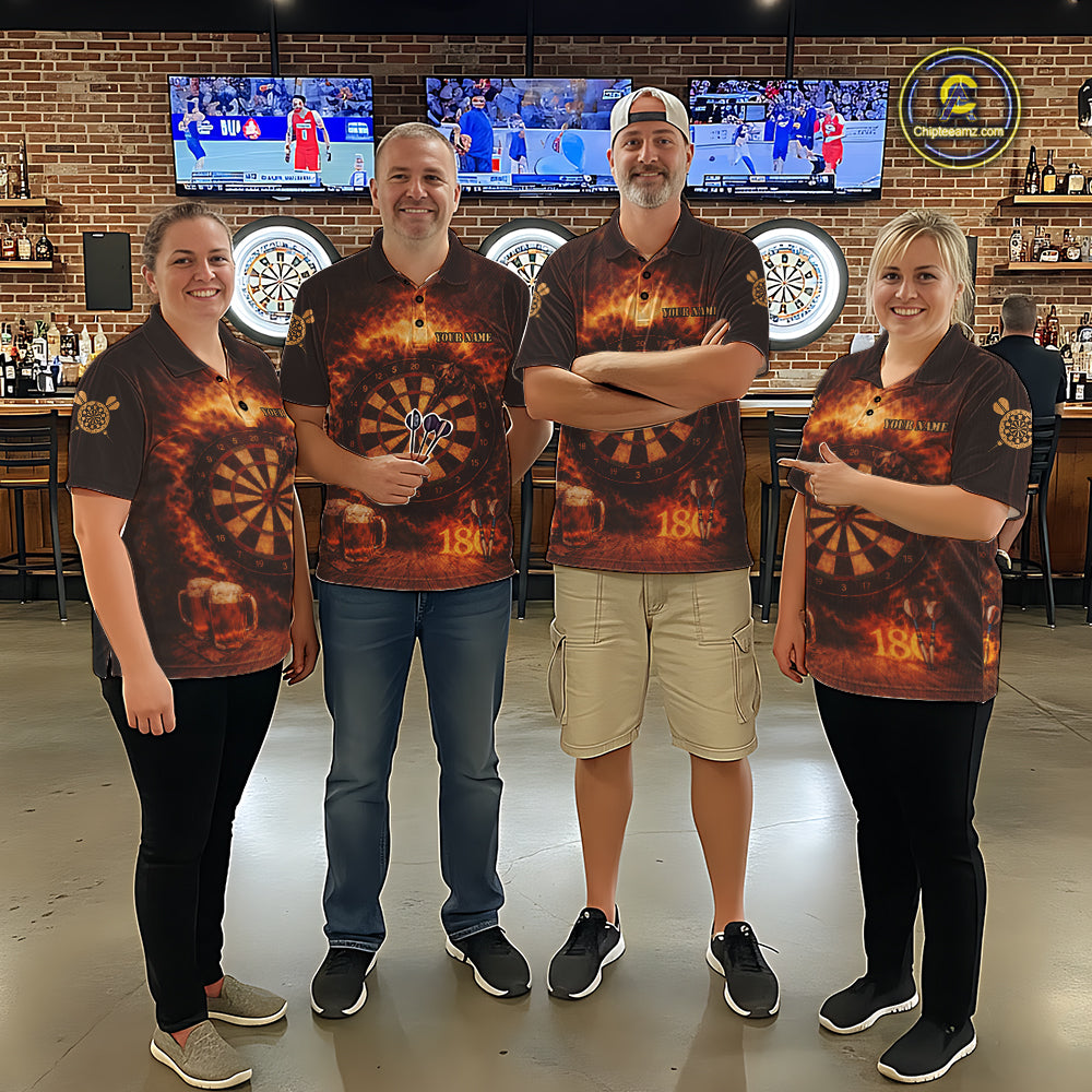 Personalized Fire Flaming Dartboard Beer Darts Polo & 1/4 Zip For Men Custom Darts Team Jersey TDM5827