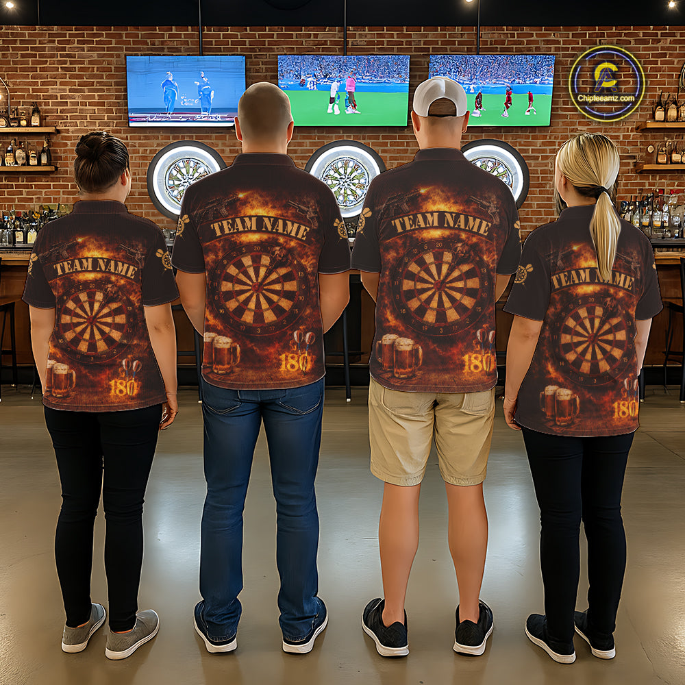 Personalized Fire Flaming Dartboard Beer Darts Polo & 1/4 Zip For Men Custom Darts Team Jersey TDM5827