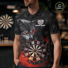 Load image into Gallery viewer, Black And Red Flaming Wolf Darts Polo &amp; Quarter Zip For Men Custom Darts Team Jersey TDM5830