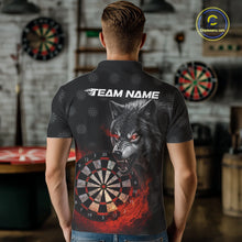 Load image into Gallery viewer, Black And Red Flaming Wolf Darts Polo &amp; Quarter Zip For Men Custom Darts Team Jersey TDM5830