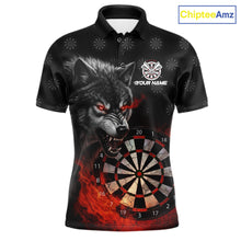 Load image into Gallery viewer, Black And Red Flaming Wolf Darts Polo &amp; Quarter Zip For Men Custom Darts Team Jersey TDM5830