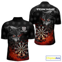 Load image into Gallery viewer, Black And Red Flaming Wolf Darts Polo &amp; Quarter Zip For Men Custom Darts Team Jersey TDM5830