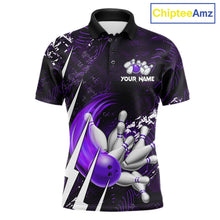 Load image into Gallery viewer, Personalized Skull Bowling Jersey For Men Custom Bowling Team Shirt Polo &amp; Quarter Zip | Purple TDM6207