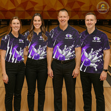 Load image into Gallery viewer, Personalized Skull Bowling Jersey For Men Custom Bowling Team Shirt Polo &amp; Quarter Zip | Purple TDM6207