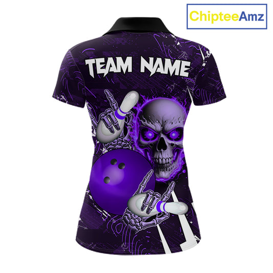 Personalized Skull Bowling Jersey For Women Custom Bowling Team Shirt Polo & Quarter Zip | Purple TDM6207