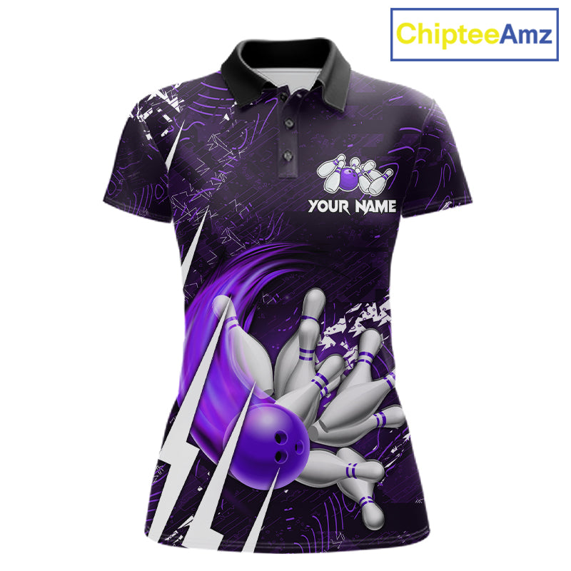 Personalized Skull Bowling Jersey For Women Custom Bowling Team Shirt Polo & Quarter Zip | Purple TDM6207