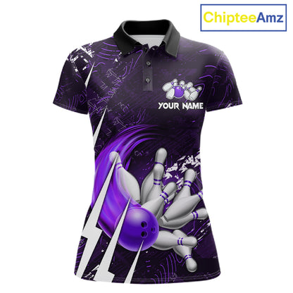 Personalized Skull Bowling Jersey For Women Custom Bowling Team Shirt Polo & Quarter Zip | Purple TDM6207