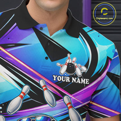 Blue Funny Shark Graffiti Bowling Shirts For Men, Best Bowling Team Jersey Polo & Quarter Zip TDM6209