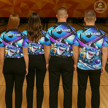 Load image into Gallery viewer, Blue Funny Shark Graffiti Bowling Shirts For Men, Best Bowling Team Jersey Polo &amp; Quarter Zip TDM6209