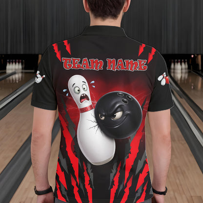 Funny Bowling Ball Custom Black And Red Bowling Shirt For Men, Bowling Team Jersey Polo & 1/4 Zip TDM6210