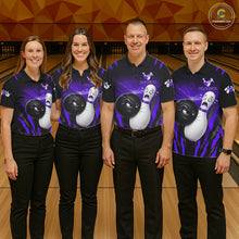 Load image into Gallery viewer, Funny Bowling Ball Custom Black And Purple Men’s Bowling Shirt, Bowling Team Jersey Polo &amp; 1/4 Zip TDM6212