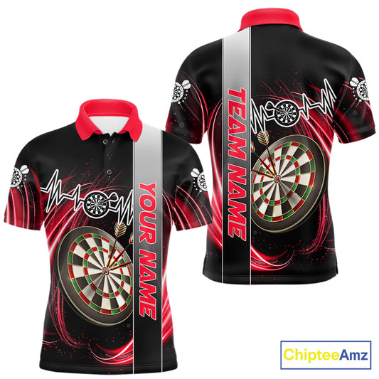 Personalized Red Swirl Heartbeat Darts Shirt For Men Custom Darts Jersey Team Polo & 1/4 Zip TDM6213