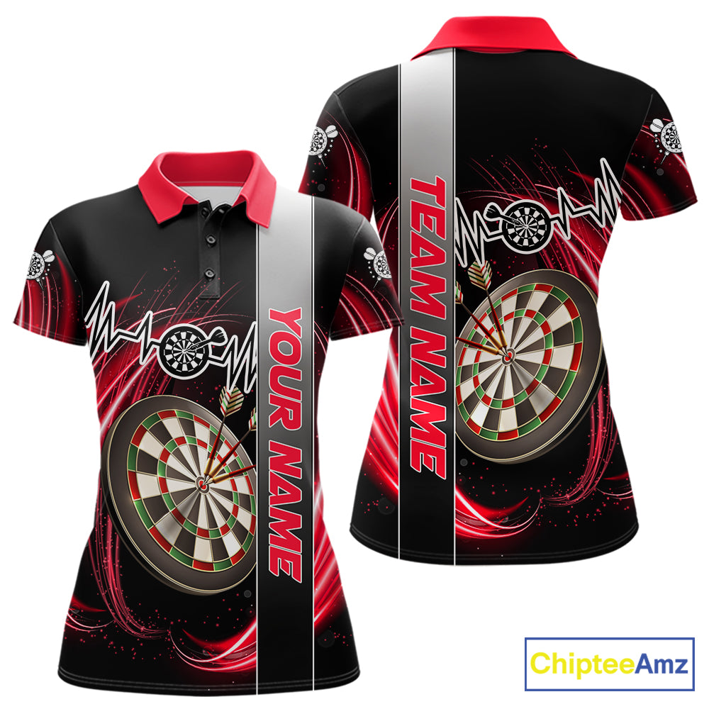 Personalized Red Swirl Heartbeat Darts Shirt For Women Custom Darts Jersey Team Polo & 1/4 Zip TDM6213