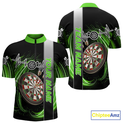 Personalized Green Swirl Heartbeat Darts Shirt For Men Custom Darts Jersey Team Polo & 1/4 Zip TDM6214