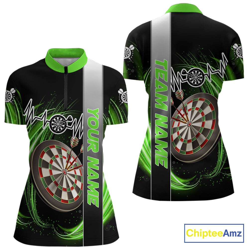 Personalized Green Swirl Heartbeat Darts Shirt For Women Custom Darts Jersey Team Polo & 1/4 Zip TDM6214