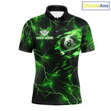 Load image into Gallery viewer, Custom green thunder lightning pool jersey for men designed for tournaments and league matches.