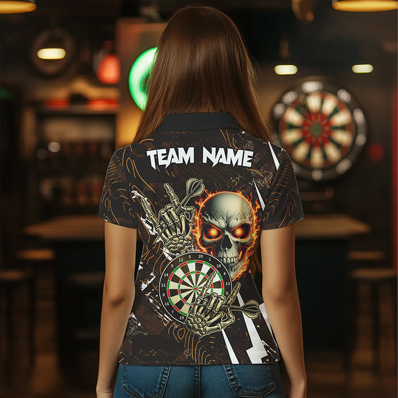 Personalized 3D Skull Darts Polo & 1/4 Zip Shirts For Women Custom Cool Darts League Team Jerseys TDM2391